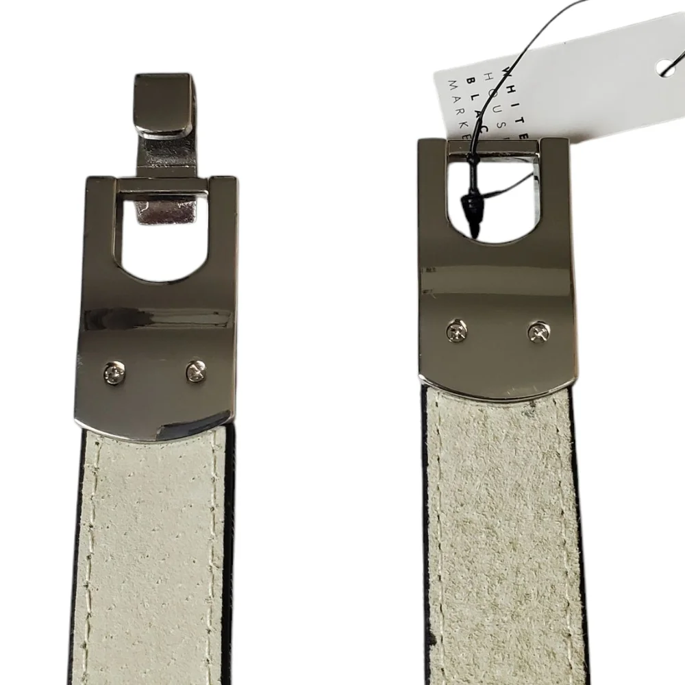 WHITE HOUSE BLACK MARKET Gingham Stretch Skinny Belt Silver Buckle